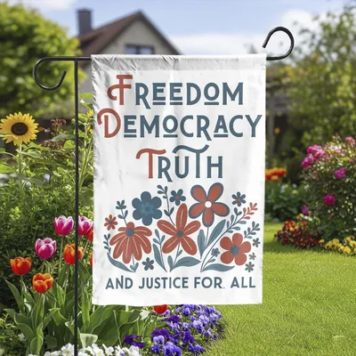 Freedom Democracy Truth Garden Flag , Floral Patriotic Outdoor Decor Vertical Garden Flag