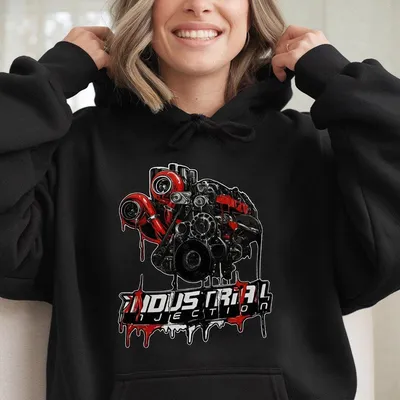 Industrial Injection ,Twin Turbo Diesel Engine Graphic Hoodie,Performance Truck,Automotive Streetwear Menswear