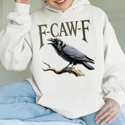Women F Caw F Raven Graphic Hoodie Casual With Crow Design Front Pocket Fall Winter Wear Casual
