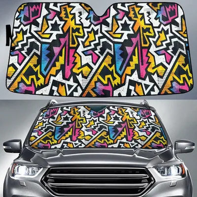 Chromatic Hot Blocks Triangle Shape Geometric Pattern All Over Print Car Sun Shades Cover Auto Windshield PrintSyde