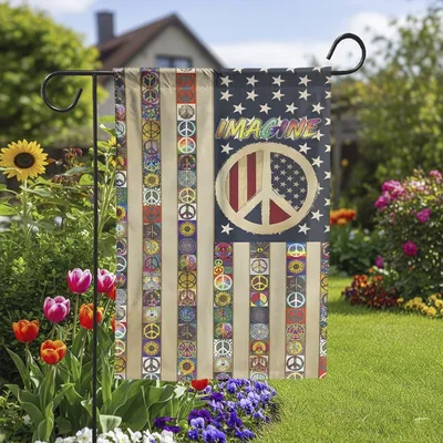 Vertical Garden - Imagine Peace Garden Flag , Colorful Hippie American Flag Vertical Yard Banner Vertical Garden Flag