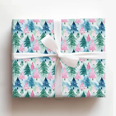 Pink Pines - Gift Wrap for Christmas, Holidays Wrapping Paper, Christmas Wrapping Paper