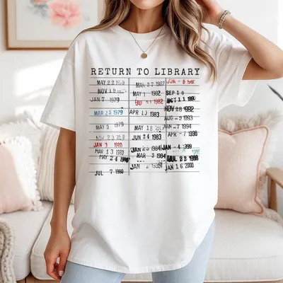 Return To Library T-Shirt Library Card Book Due Date T-Shirt Bookish Gift For Her Him Reader