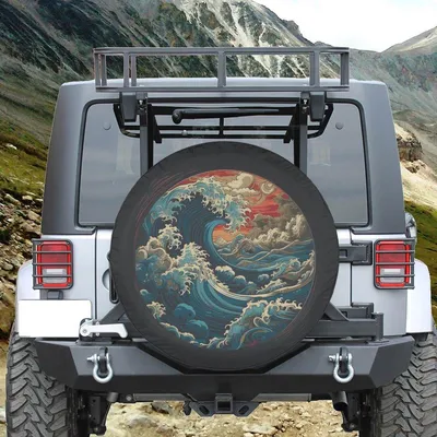 Ocean Waves Boho Bohemian Spare Tire Cover With Or Without Camera Hole Spare Tire Cover