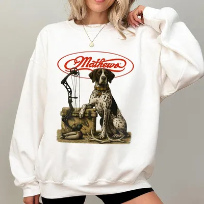 Gsp Dog Hunting With Mathews Archery Unisex Sweatshirt Dog Hunt Camo Sweatshirt Gift For Dog Lovers Archery Lovers Hunting Season