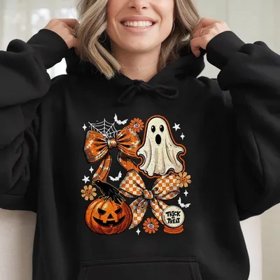 Halloween Ghost Coquette Hoodie, Spooky Season Gifts, Floral Fall Pumpkin Bow Hoodie, Halloween Hoodie, Witchy Vibes Hoodie, Halloween Hoodie