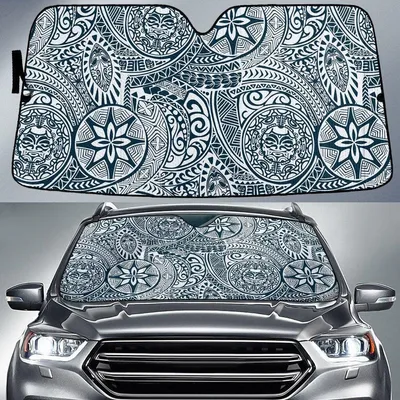Black And White Tribal Pattern Flower Coin Car Sun Shades Cover Auto Windshield PrintSyde