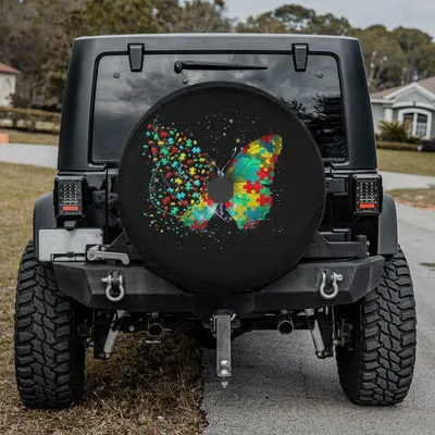 Autism Awareness Butterfly Spare Tire Cover Support Puzzle Piece Graphic Colorful Gift Spare Tire Cover