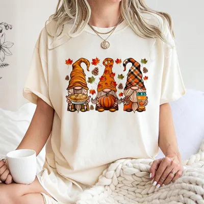 Fall Gnomes T-Shirt Cute Thanksgiving Gnome T-Shirt,Autumn Pumpkin T-Shirt With Leaves Graphic,Cozy Fall Outfit,Perfect Seasonal Top For Men & Women,Unisex Casual