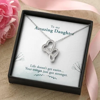 To My Amazing Daughter Double Hearts Necklace