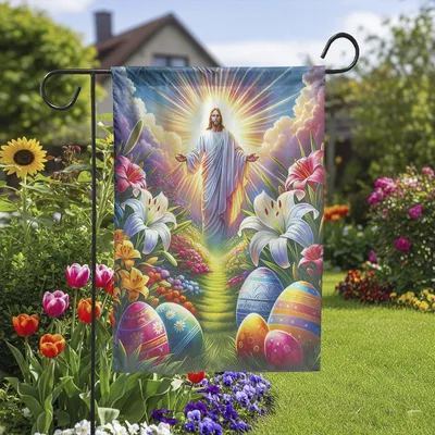 Vertical Garden - He Is Risen Easter Jesus Flag, Happy Easter Jesus Double-Sided Flag, Jesus Flag Vertical Garden Flag