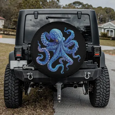 Spare Tire Cover, Blue Octopus Tentacles Design, Ocean Sea Creature Art, Backup Camera Hole Option, Universal Fit For Car Truck Suv Spare Tire Cover