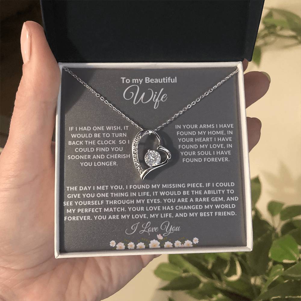 To My Beautiful Wife Forever Love Necklace - Grey Card