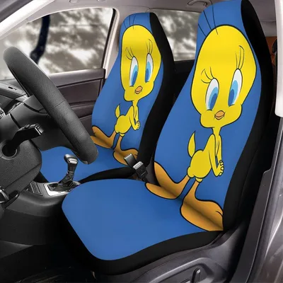 Car Seat Cover, Cartoon Character Design, Yellow And Blue Theme, Fun Style Car Seat Cover