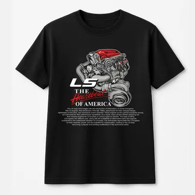 Ls Swap The Heartbeat Of America Graphic T-Shirt Chevy Menswear T-Shirt Car Parts High Performance, Menswear Car Parts
