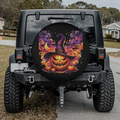 Angry Pumpkin Halloween Spare Tire Cover, Jack O Lantern Design With Camera Hole Option, Spooky Season Gift, Fall Car Decor For Halloween Lovers Spare Tire Cover