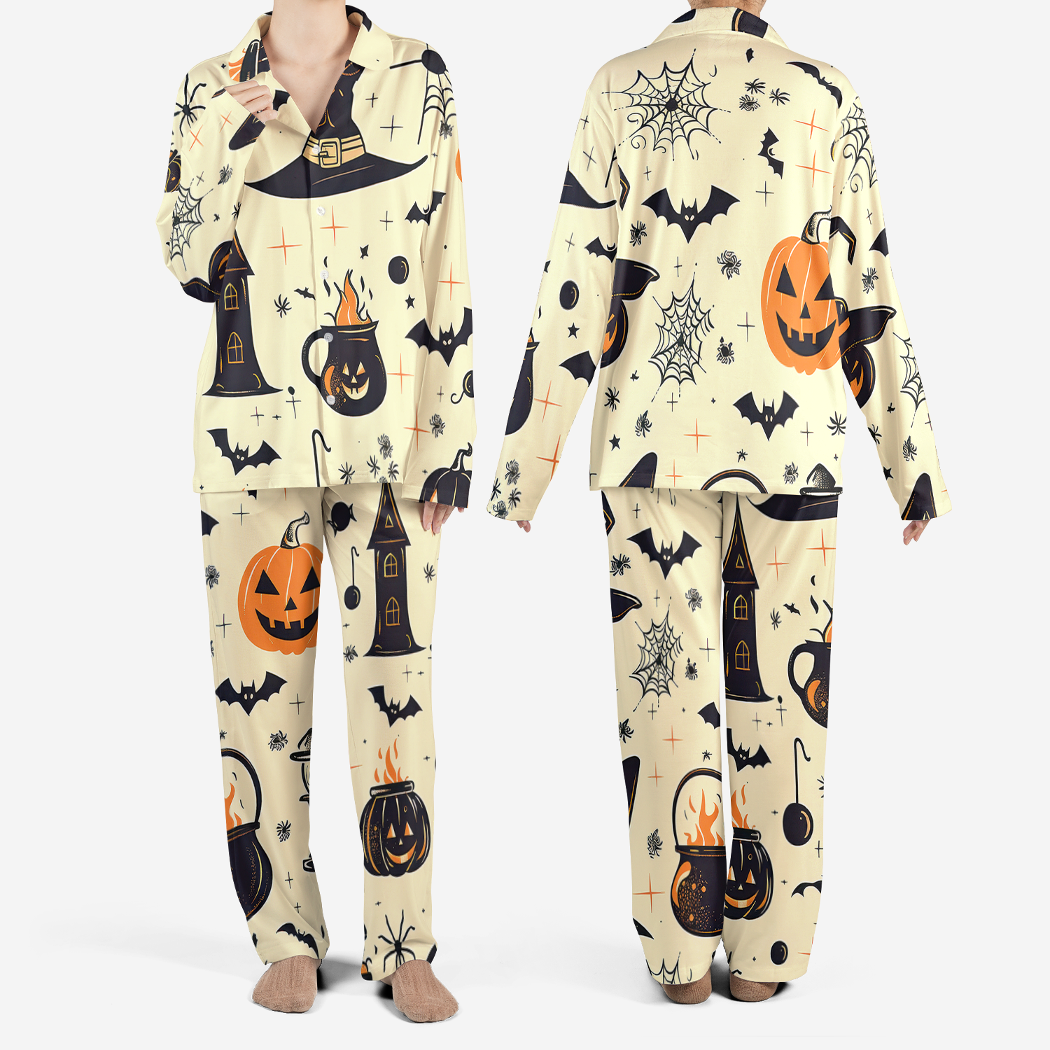 Halloween Seamless Pattern Pajamas Set – Cute Spooky PJs