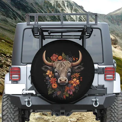 Highland Cow Spare Tire Cover Compatible With , Farm Animal Spare Tire Cover, Backup Camera Hole Boho Cow Tire Cover Spare Tire Cover
