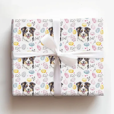 Easter Eggs with the Australian Shepherd - Gift Wrap for Christmas, Holidays Wrapping Paper, Christmas Wrapping Paper