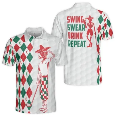 Cinco De Mayo Skeleton Fiesta Mexican Skull Argyle Golf Polo Polo Shirt Funny Golf Polo Shirt For Men