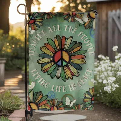 Imagine All The People Living Life In Peace Flag, Peace Sign Garden Flag, Social Justice Flag, Human Kind Flag, Choose Kind Flag,Umo68 Vertical Garden Flag