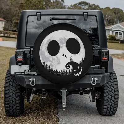 Jack Skellington Moon Face Spare Tire Cover - Gothic Spooky Night Art, Forest Skull Graphic, Universal Waterproof Tire Protector Spare Tire Cover