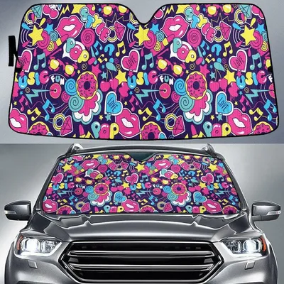 Multicolor Lip Color Pop Paisley Texture Toy Car Sun Shades Cover Auto Windshield PrintSyde