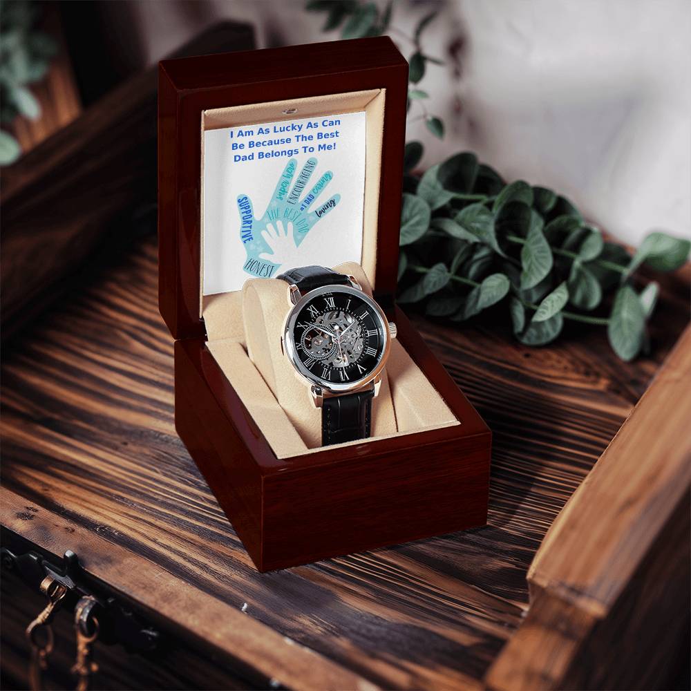 Lucky As Can Be The Best Dad Belongs To Me - Mens Watch Fathers Day - Gifts For Men Openwork Watch