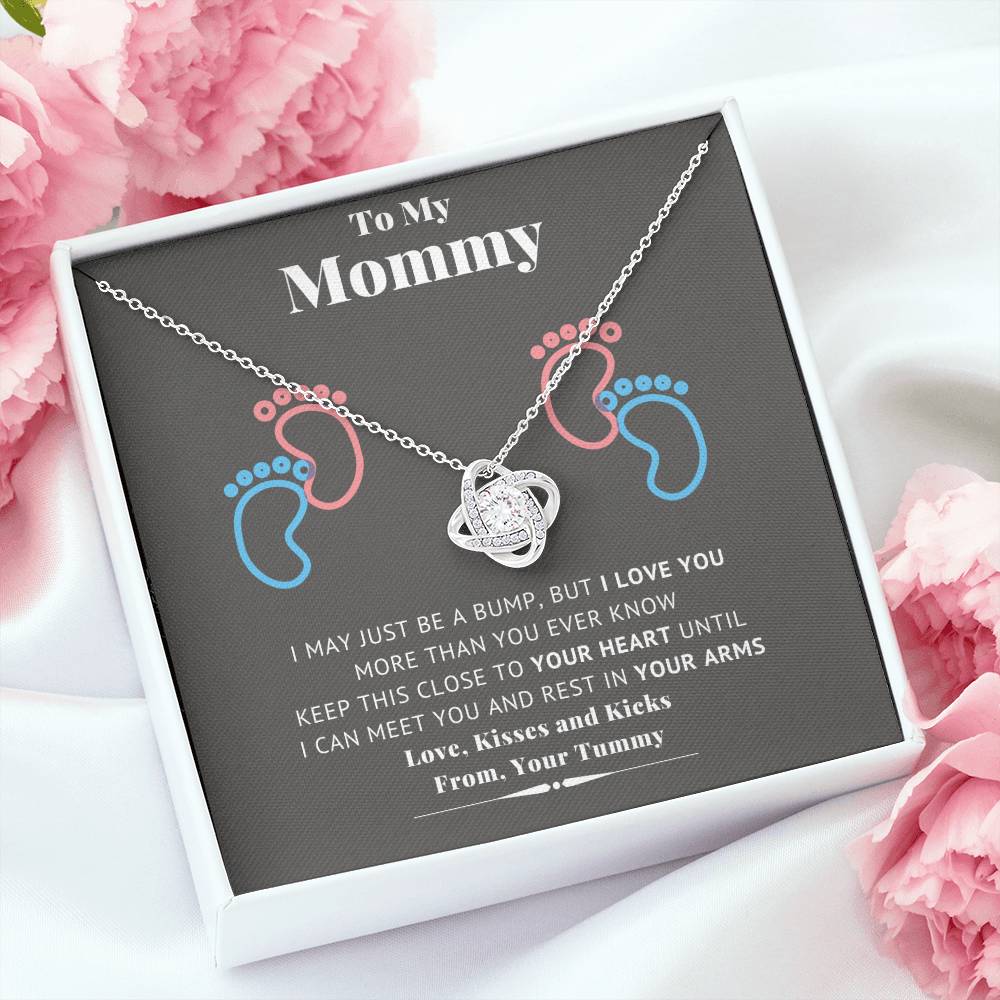 Mommy Necklace - Love Kisses and Kicks From You Tummy - Love Knot Necklace