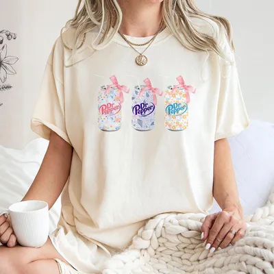 Dr Pepper T-Shirt Floral Soda Can Graphic With Bows Straws Cute Playful Gift For Soda Lovers