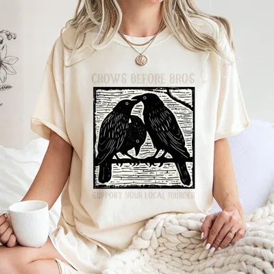 Sale Up To 50 Crows Before Bros T-Shirt Funny Gothic Raven Graphic T-Shirt Support Your Local Murder T-Shirt For Halloween