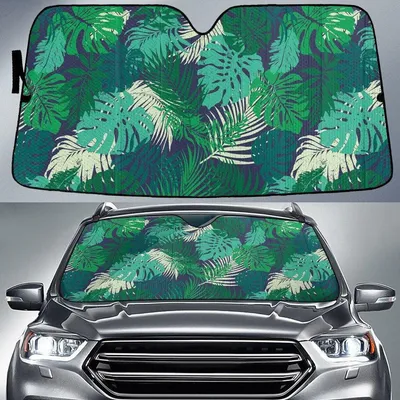 Tone Of Green Monstera Leaf Tropical Leaf Car Sun Shades Cover Auto Windshield PrintSyde