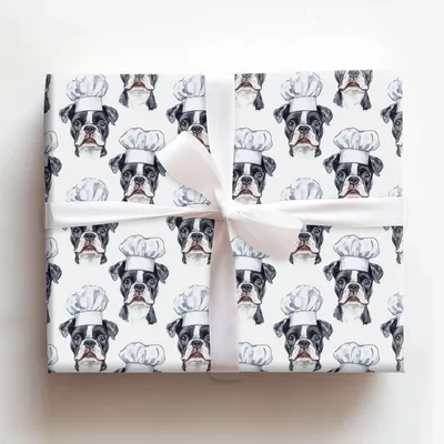 Cooking with the Boston Terriers - Gift Wrap for Christmas, Holidays Wrapping Paper, Christmas Wrapping Paper