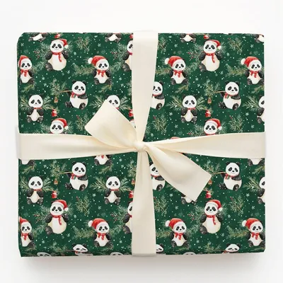 Panda Evergreen Parade - Gift Wrap for Christmas, Holidays Wrapping Paper, Christmas Wrapping Paper