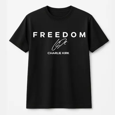 Charlie Kirk Freedom T-Shirt,Tribute Memorial,American Hero Signature T-Shirt,Patriotic Activism Apparel
