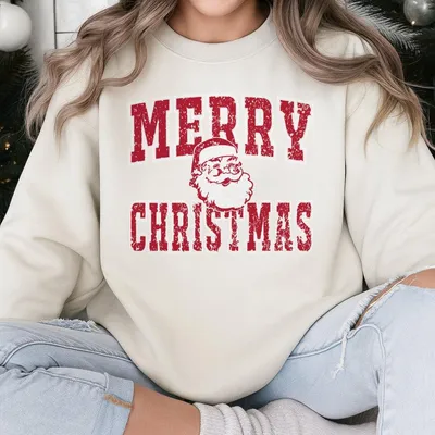 Merry Christmas Santa Graphic Sweatshirt, Festive Cotton Sweatshirt For Men And Women, Casual Top, Holiday Printed Sweatshirt, Apparel Made In The Usa