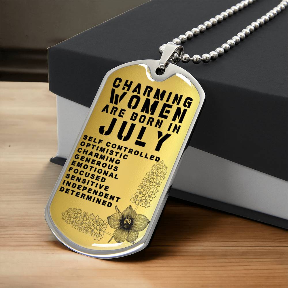 Charming Women Are Born In July Luxury Necklace With Dog Tag Gold - Army Tag Necklace, Dog Tag