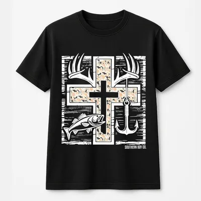Cross Camo Hunting And Fishing T-Shirt, Southern Boy Co T-Shirt, Toddler Boy Clothing Stuff, Youth T-Shirt