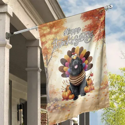 Thanksgiving Dog Decor, Vertical House Fall Wall Art With Turkey Costume & Pumpkins Vertical House Flag