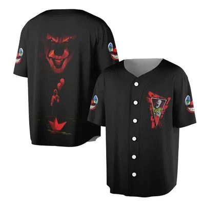 It Pennywise Clown Baseball Jersey, Horror Movie Merch, Stephen King Baseball Jersey, Red Balloon Fan Apparel, Halloween Costume