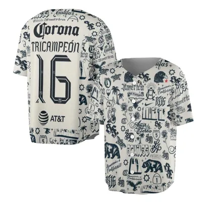 Baseball Jersey, Club America Tricampeon Soccer Fan Gear, America Football All Over Print Tattoo Art Baseball Jersey