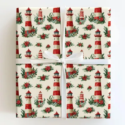 Lighthouse Vintage - Gift Wrap for Christmas, Holidays Wrapping Paper, Christmas Wrapping Paper
