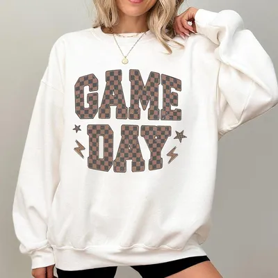 Checkered Game Day Sweatshirt Retro College Gameday Sweatshirt Oversized Trendy Football Mom Sweatshirt Cute Sports Mom Sweatshirt