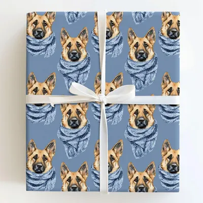 Bundle Up with the German Shepherd - Gift Wrap for Christmas, Holidays Wrapping Paper, Christmas Wrapping Paper