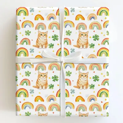 Rainbows with the Domestic Shorthair - Gift Wrap for Christmas, Holidays Wrapping Paper, Christmas Wrapping Paper