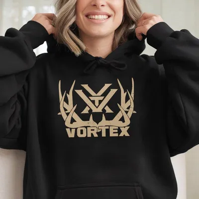 Vortexoptics Hunting Hoodie Bold Vortex Logo With Antler Design, Durable Archery & Outdoor Apparel, Comfortable Hoodie For Hunters And Archers, Stylish Outdoor Gear