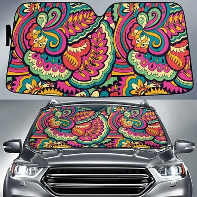 Pinky Tone Flowers Paisley Texture Dot Theme Car Sun Shades Cover Auto Windshield PrintSyde