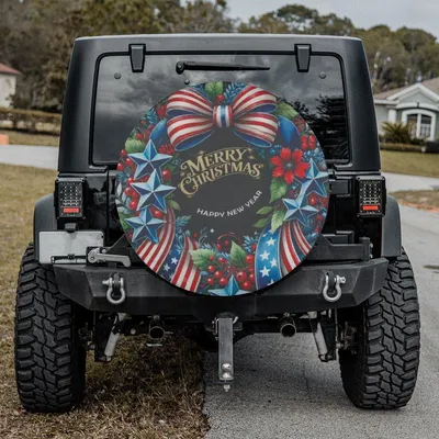 Christmas Wreath Spare Tire Cover With Backup Camera Hole, Wreath Tire Cover Spare Tire Cover