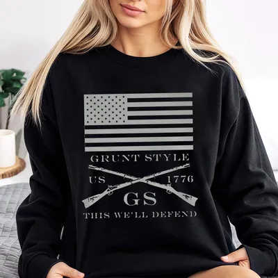 Grunt Style Sweatshirt, Strength Through Suffering Skull & Flag Graphic, Patriot Warrior Sweatshirt
