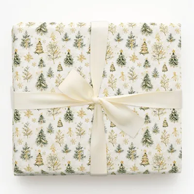 Magic Gold Forest - Gift Wrap for Christmas, Holidays Wrapping Paper, Christmas Wrapping Paper